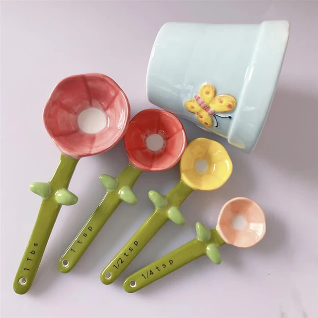 4Pcs Flower Cactus Ceramic Measuring Spoon Baking Food Scale Household  Kitchen Salt Sugar Spoon With Base Cute Kitchen Supplies - AliExpress
