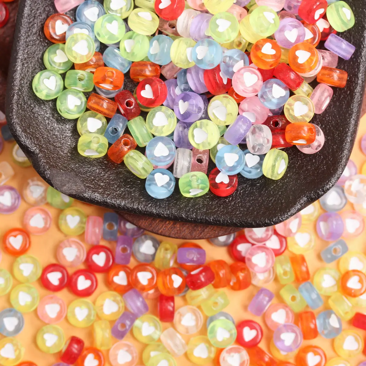 

500g/Pack about 2500pcs 7mm Acrylic Flat Round Heart Printed Beads Jewelry Accessories DIY Necklace Bracelet Making Wholesale