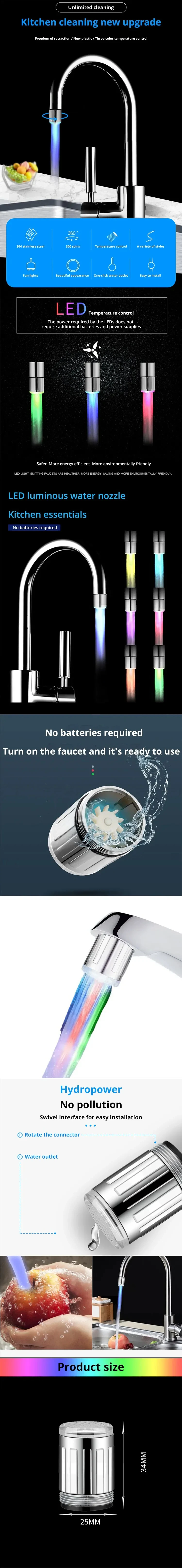 Description Picture 2 of itemLED Water Faucet Temperature Sensor 3 Color LED Light Kitchen Bathroom Faucet Nozzle Head Aerator Tap Nozzle Shower Water Saving