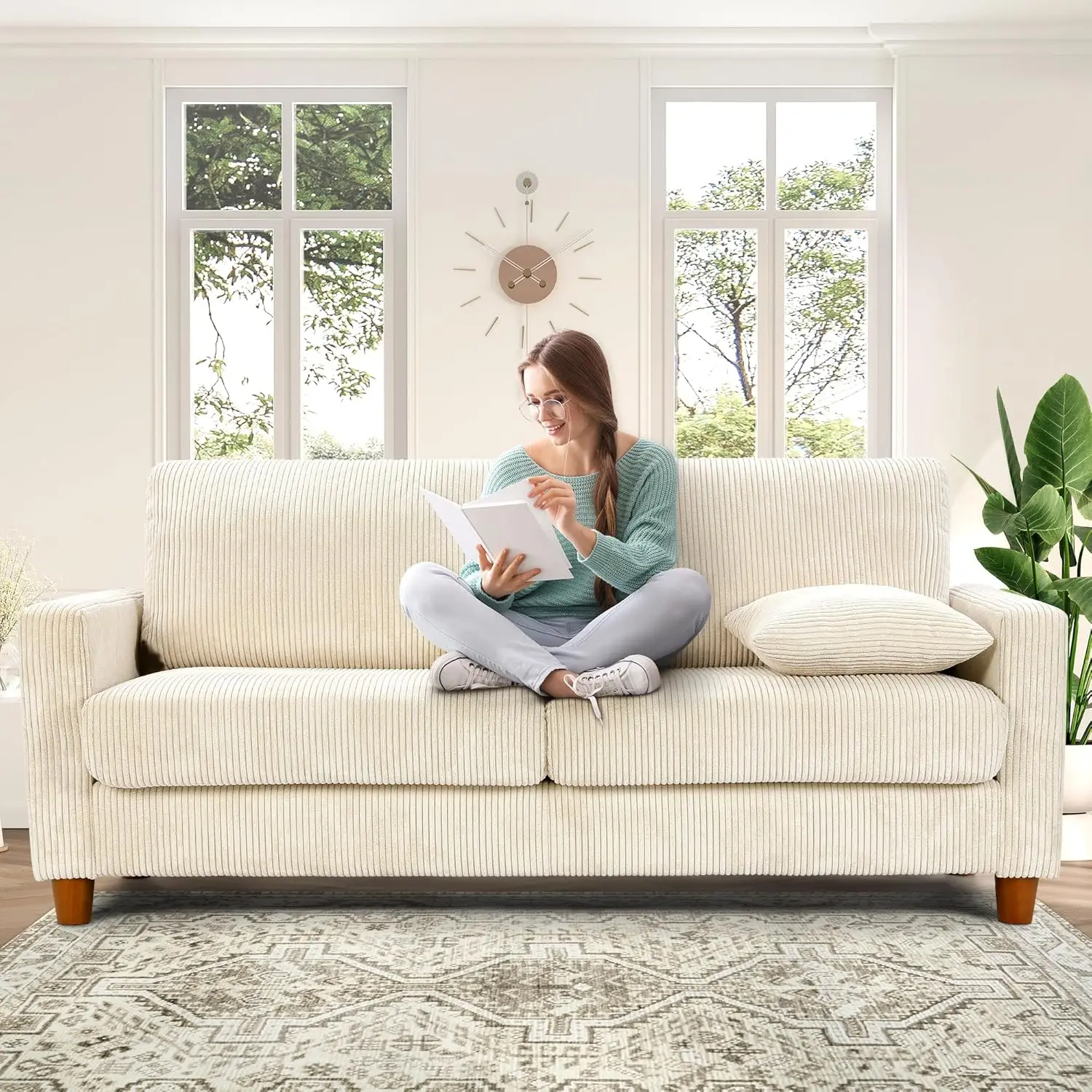 70in Corduroy Couch, Kidirect Sofa No Tool Assembly, Comfy Couches for Living Room 21in Deeper Seats, Corduroy Sofas for Living