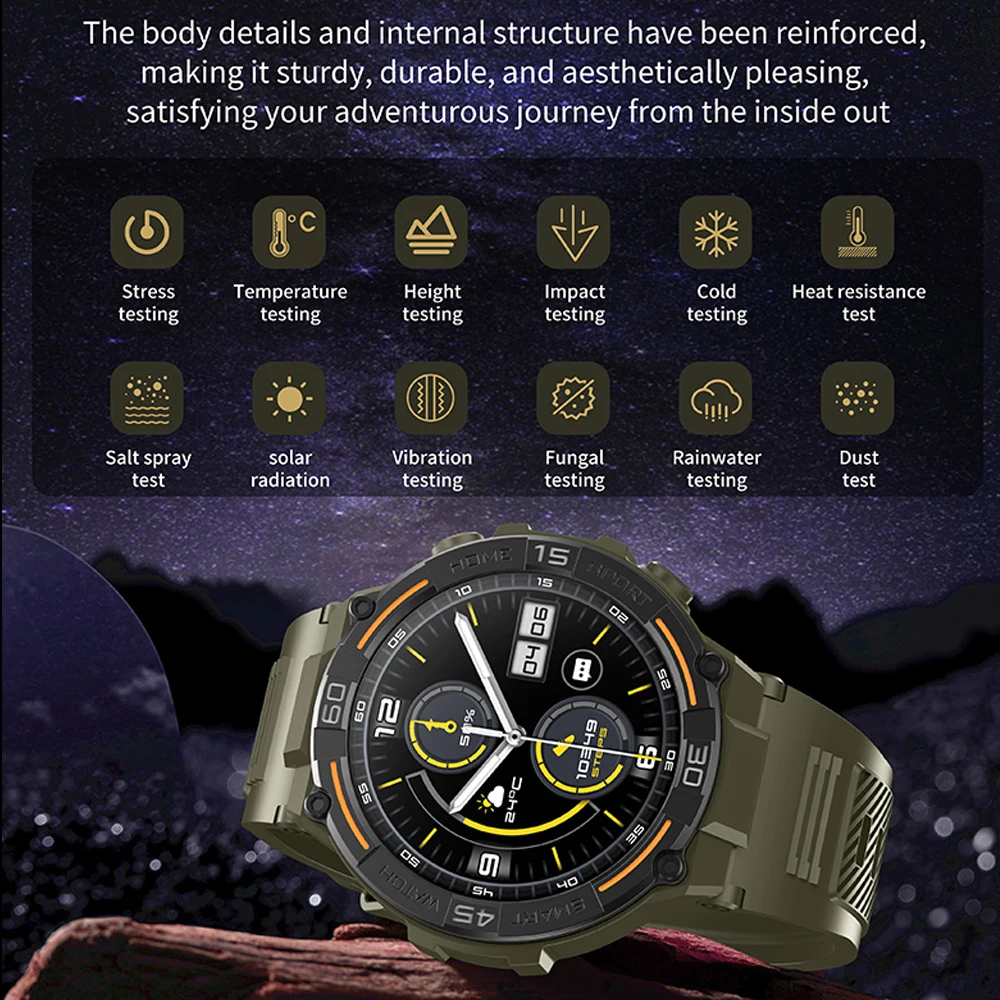 Smartwatch Military Men 360*360 HD Screen Flashlight Health Monitoring Waterproof Heart Rate BT Call Smart Watch For Android IOS - Image 4