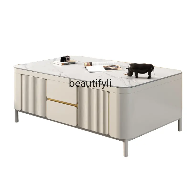 

Coffee Table TV Cabinet Combination Light Luxury Small Apartment Living Room Home Stone Plate High-Grade Table