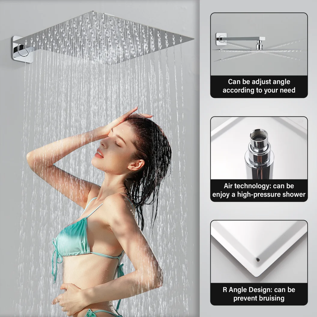 Matte Black Rain Shower Head 8/10/12 Inch Bathroom Square Shower head And Arm Wall Mounted Faucet shower head