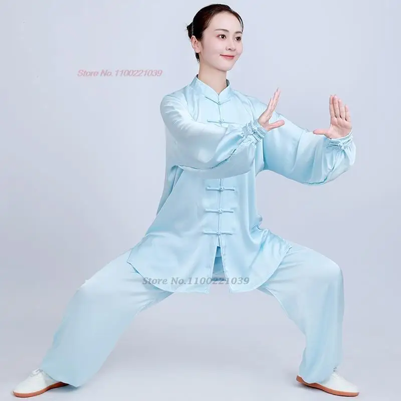chinese kung fu tai chi martial arts satin set traditional taijiquan practice wushu suit casual outdoor sport clothing