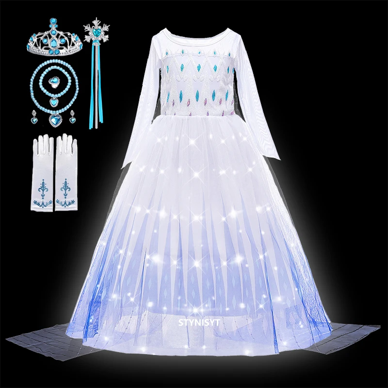 Elza Costume for Girl Birthday Party LED Light Dress up Cloak Carnival Clothing Princess Dress for Girls dresses 2