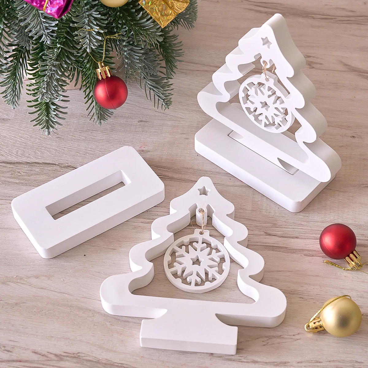 Christmas Ornament Silicone Mold DIY Christmas Tree Snowflake Listing Epoxy Resin Molds Plaster Concrete Craft Xmas Party Decor
