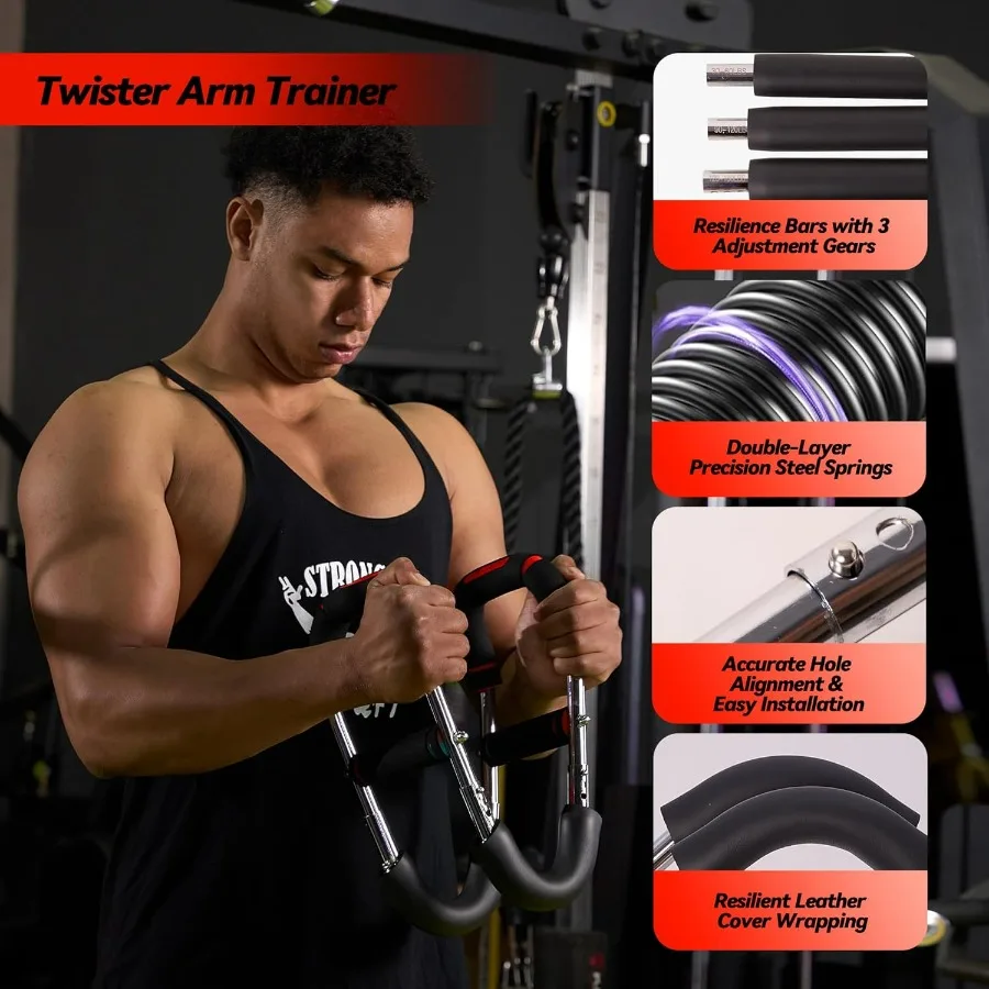 Twister Arm Trainer, Adjustable Chest Workout Equipment with 6 Resistance Levels Springs (30-160 Lbs), Arm Trainer for Men & Wom