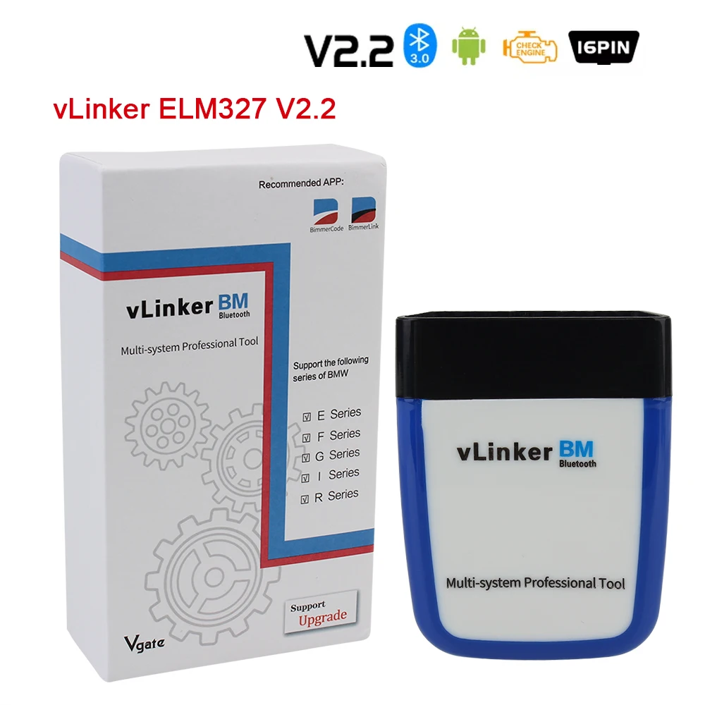 Elm327 V2.2 Vlinker Bm Bluetooth-Kompatibilis 3.0 Car Diagnostic Tool Obd2 Szkenner Bmw Bimmercode Code Readerhez