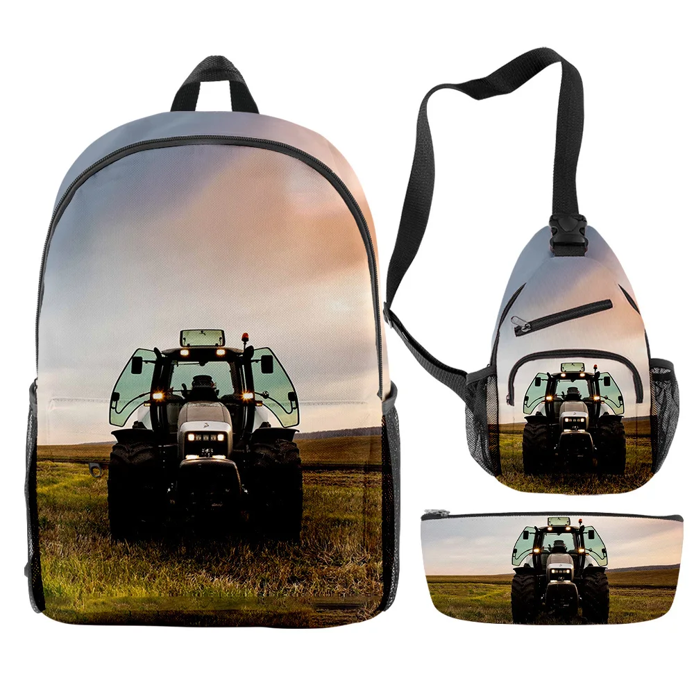 Cartoon Novelty Cool Tractor Pattern 3pcs/Set Backpack 3D Print Bookbag Travel Laptop Daypack Backpacks Chest Bags Pencil Case
