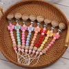 Baby Round Wood Dummy Holder Clip Silicone Cartoon Bow Bead Pacifier Chain For Care Teether Chew Toy Baby Pacifier Soother Chain 3
