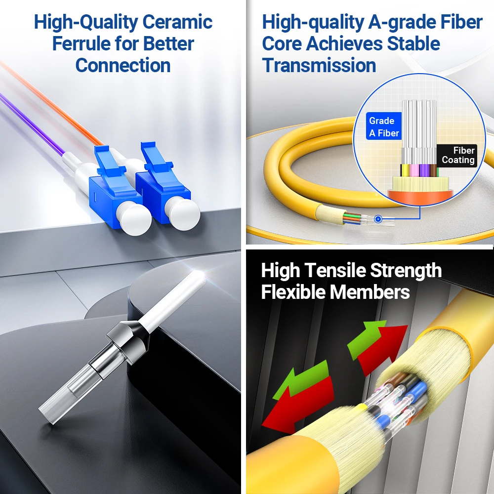 AMPCOM Fiber Optic Pigtail Assemblies, 12 Fibers LC SMF Singlemode MMF Multimode LSZH UPC Pigtails for Fusion Splice Tray 1.5m
