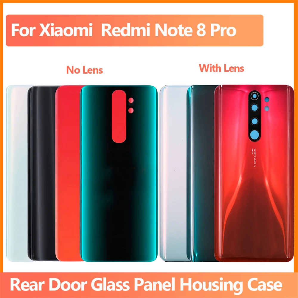 

Новинка, Крышка батарейного отсека для Xiaomi Redmi Note 8Pro, Задняя стеклянная панель, задняя крышка корпуса с клейким веществом + с объективом камеры с логотипом