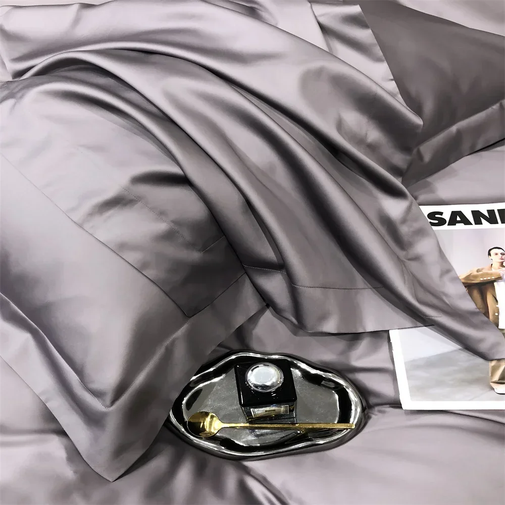 Svetanya Pure Egyptian Cotton Bedding Sets Bed Linens Solid Color Sheet Pillowcase Duvet Cover Queen King 6
