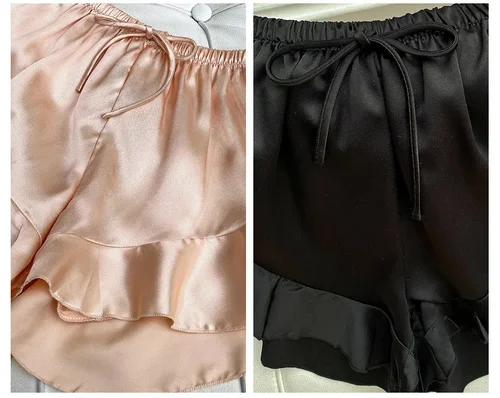 여성용 여름 홈 보터밍 반바지, 레이스업 속건성 루즈한 반바지, 부드러운 실크 반바지, 눈부심 방지 안전 바지, 3 개 세트 4