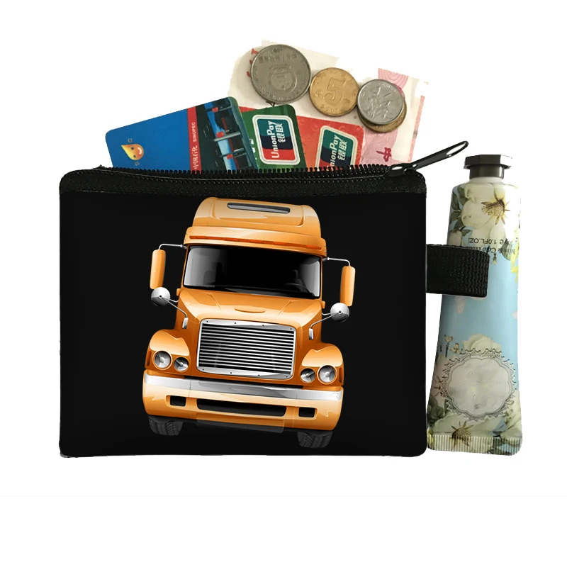 Tracteur de pompier de voiture de dessin animé, porte-monnaie imprimé, Bus de voyage, camping-Car, portefeuilles écouteurs, carte de crédit, sac d'argent, sacs cadeaux