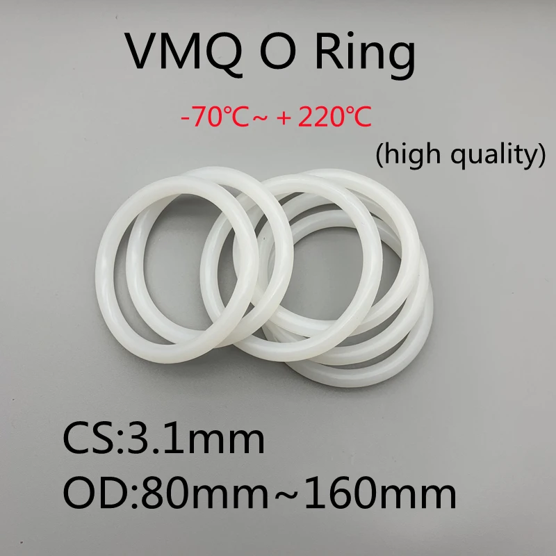 

10Pcs VMQ O Ring Seal Gasket CS 3.1mm OD 80 ~ 160mm Silicone Rubber Insulated Waterproof Washer Round Shape White