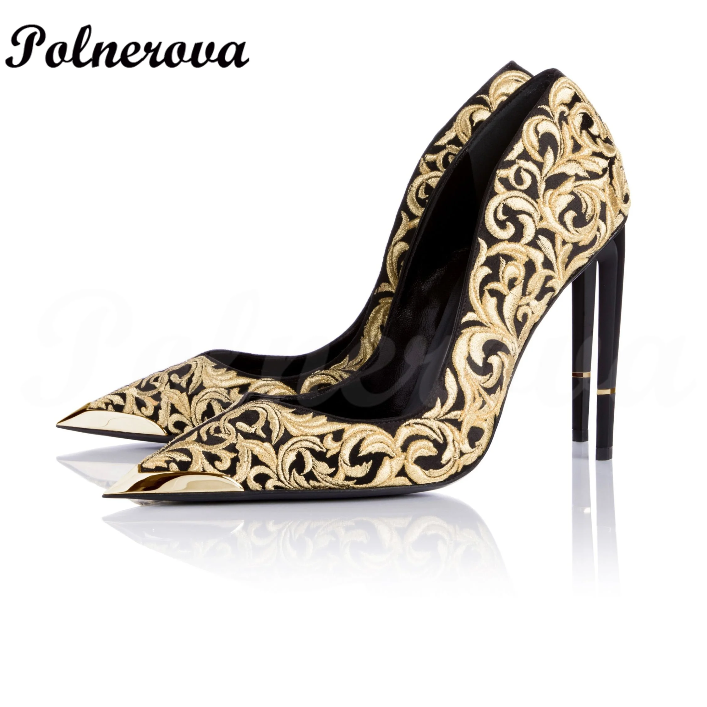 Women Silk Embroidered Pointed Toe High Heels Luxury Brand Single Shoes Shallow Mouth Pumps Temperament Party Wedding Shoes