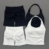 2 Pieces Shorts Yoga Set Women Backless Halter Tops High Waist Seamless Shorts Gym Suit Fitness Sportswear Workout Sets - Image 5