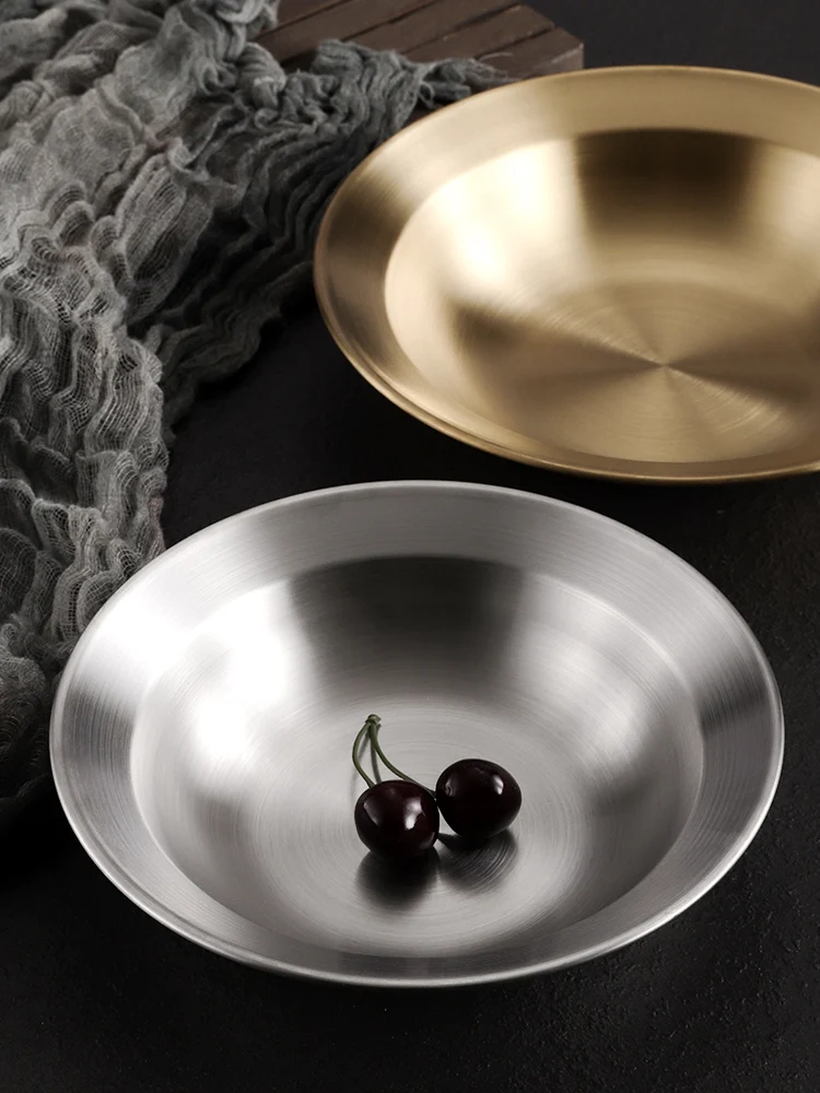 Metal Dining Plate Korean Style Stainless Steel Hat Shaped Dish Plate Household Wide Edge Salad Thickened Pasta