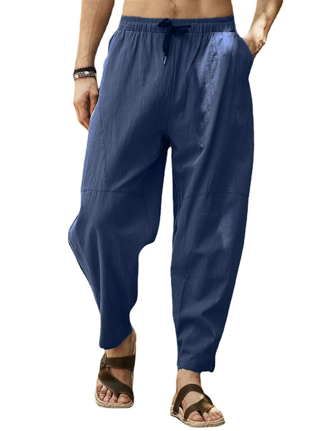 

2022 New Men's linen drawstring bloomers Loose cotton and linen drawstring bloomers Solid Color Pants trousers Plus Size M-5XL