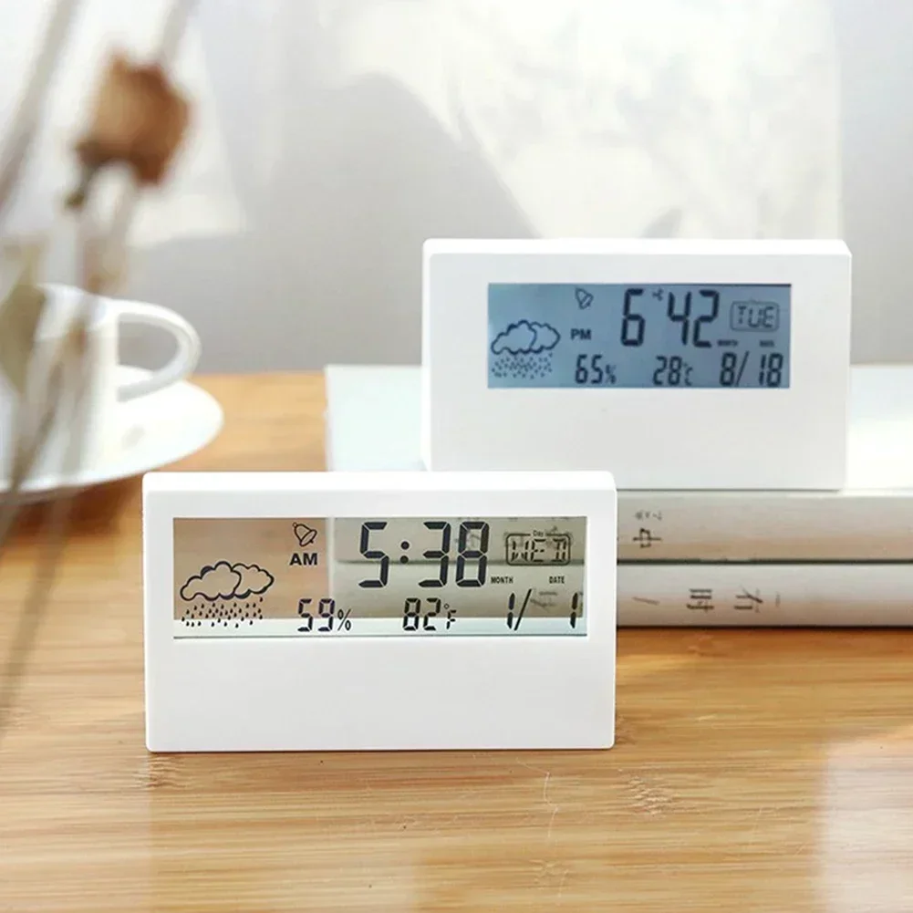 LCD Multifunctional Electronic Alarm Clock Transparent Minimalist Bedside Electronic Clock Measure Humidity 20%- 89% - 50°C~70°C