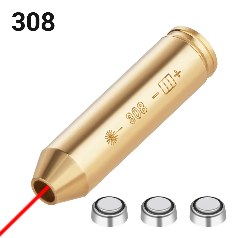 Red Dot Laser Sight Laser Bore Sight Laser Sight.308 cal Red Dot Laser Brass Boresight CAL Cartridge Barrel Bore Sighter Hunting Gun Scope Adjustment Rifle Pistol Shotgun