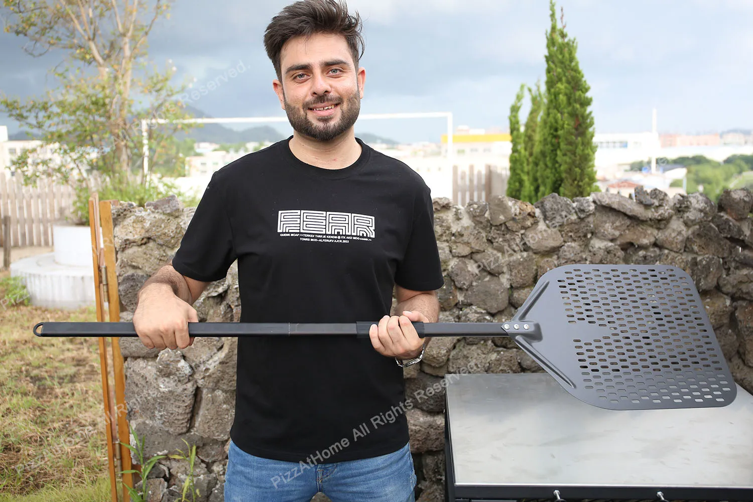 SHANGPEIXUAN Long Handle 14 /12 Inch Perforated Pizza Peel Pizza Shovel Aluminum Hard Coating Peel Oven Baking Tool