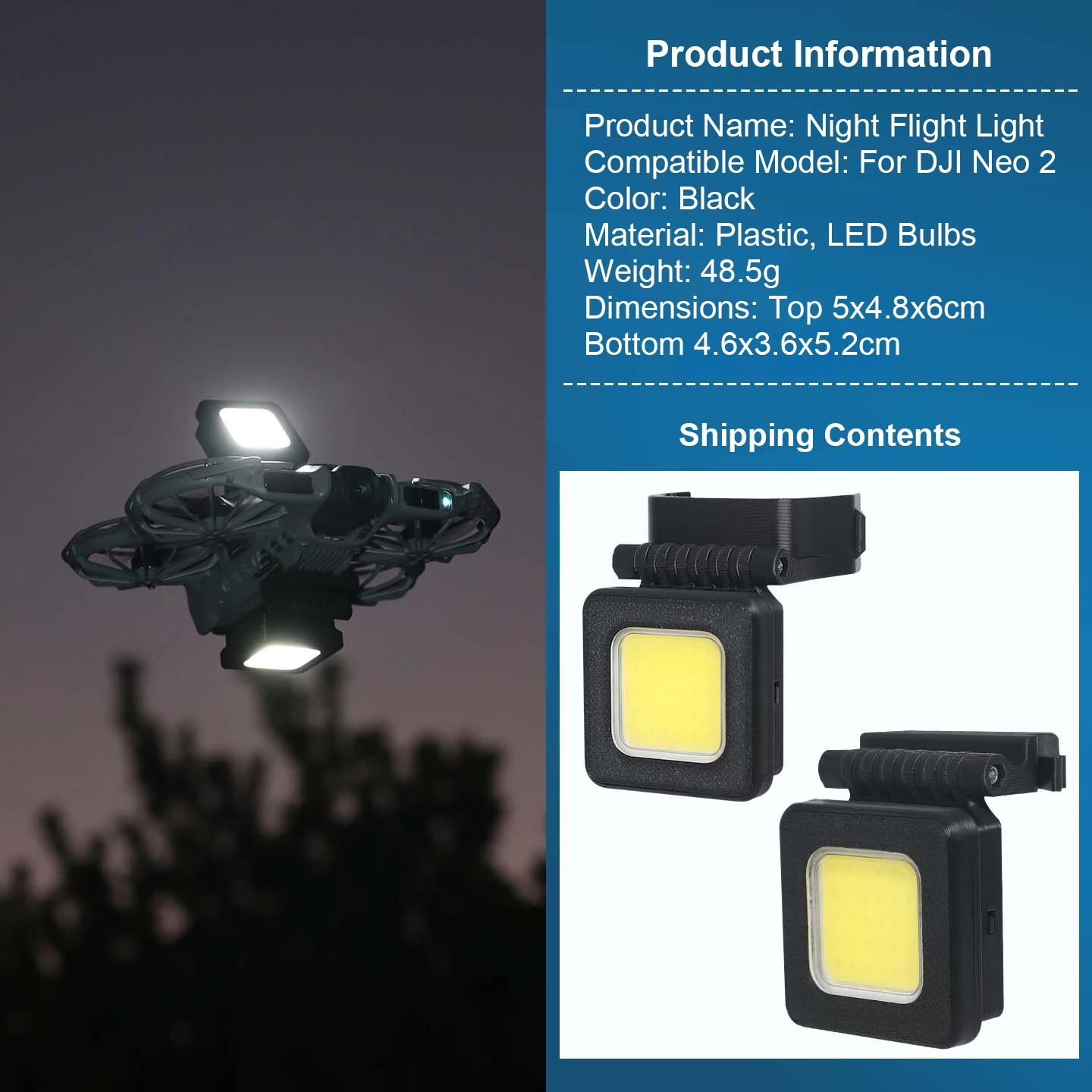 Feux LED atterrissage DJI Neo 2 - Rechargeable, 3 modes, lot de 2