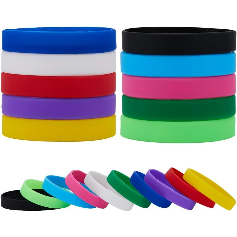 Lot 6 Bracelets Silicone Unis – Noir, Rouge, Bleu – Accessoire Sport Et Équipe – Taille Adulte Unique