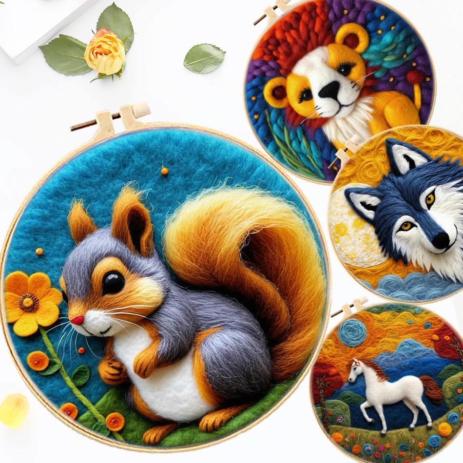 Colorful Animals DIY Wool Embroidery Kit