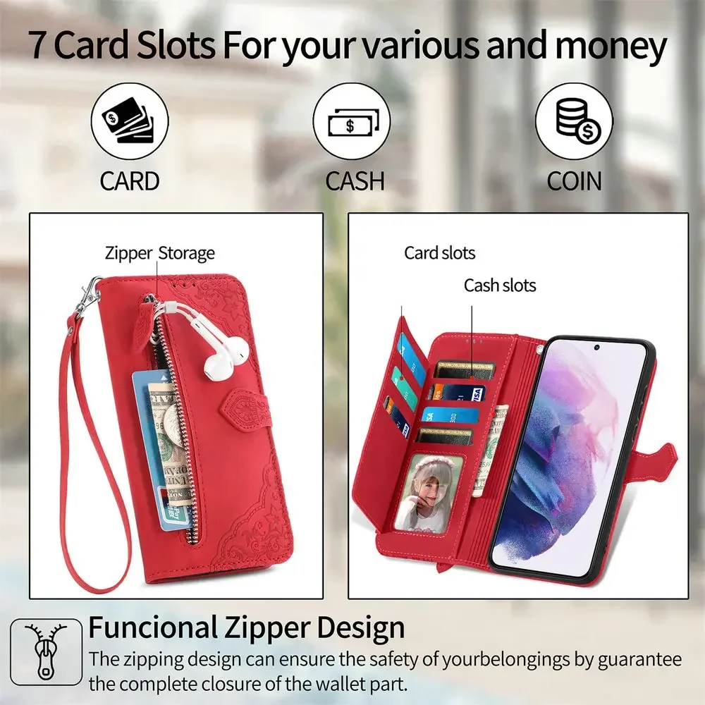 Zipper Leather Wallet Case with Card Holder and Flip Cover