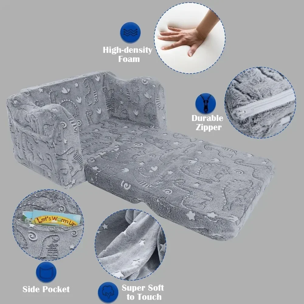Children's sofa, foldable flip sofa chair with blanket, convertible Lounger playroom pull-out children's sofa 3