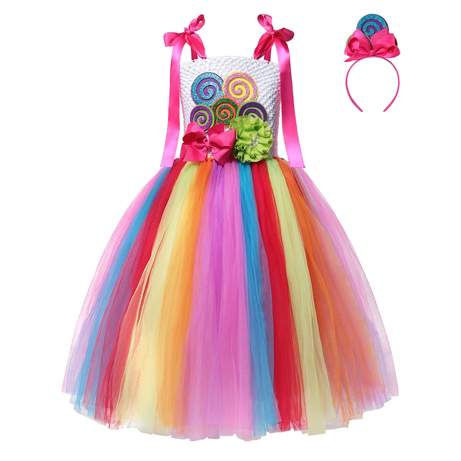 Princess Candy Dress For Girl Lollipop Prium Carnival Party Clothing Kids Cosplay Fancy Rainbow Unicorn Costume Outfits 3-10Y