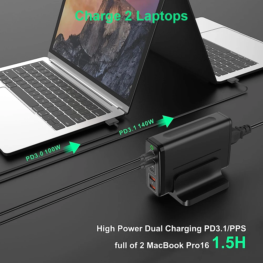 Ubigbuy 245W USB C Power Adapter GaN III 140W PD3.1 Type C Charger 5-Port Fast Charging Station for MacBook iPhone Samsung Phone