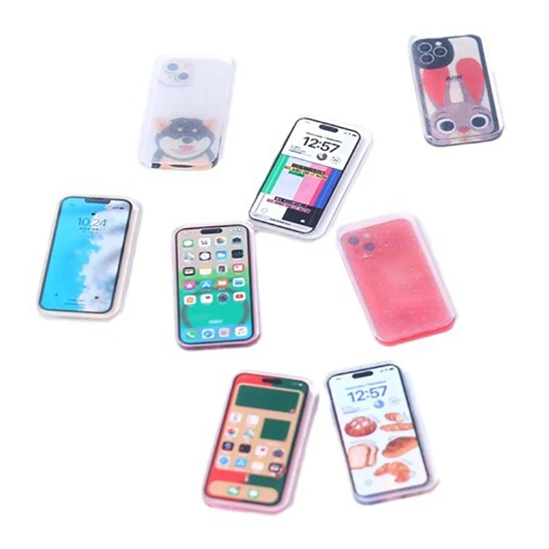 5Pieces 1:12 Dollhouse Miniature Mobile Phone Simulation Smartphone Model Kids Pretend Play Toys Doll House Accessories for samsung galaxy s21 4g 5g smartphone case soft premium solid state silicone shockproof mobile phone protector green