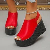 Femmes sandales de haute qualité été en cuir sandales à talons compensés femmes nouvelle plate-forme talons hauts chaussures Sexy bout ouvert sandales élégantes 4