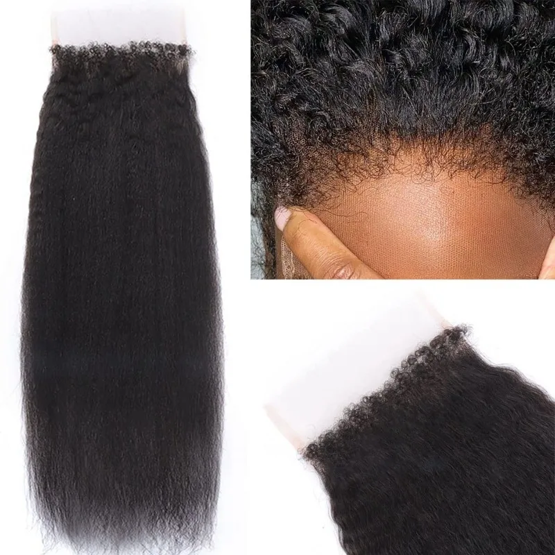 Kinky Straight 5x5 Lace Closure Human Hair Pre-Plucked Hairline Brazilian Virgin Hair Transparent Lace Closure For Women