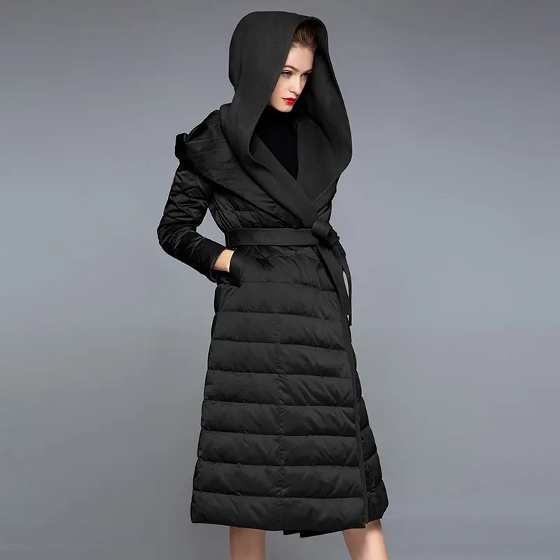 Korean version thickened down jacket women's 2023 new mid length slim fitting white duck down women's down jacket