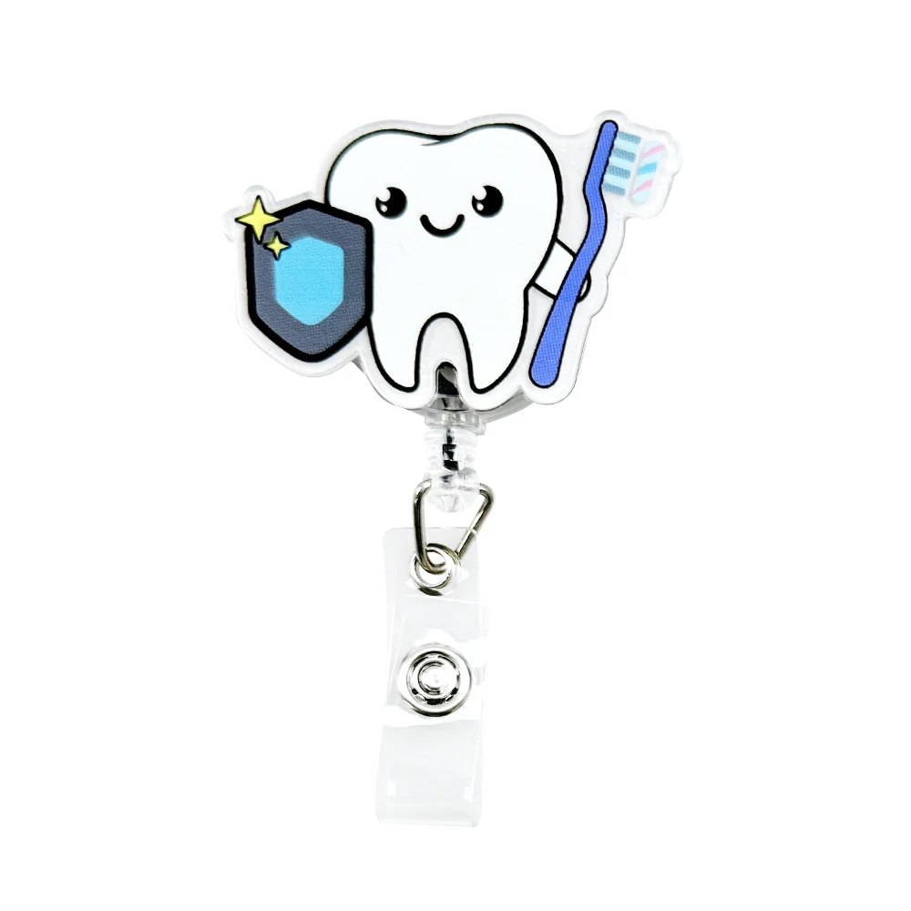 치아 모양 디자인 접이식 배지 릴 (간호사, 치과 보조진료원, 의사, 사회복지사, 클리닉 직원용) 클립, 클리닉 선물