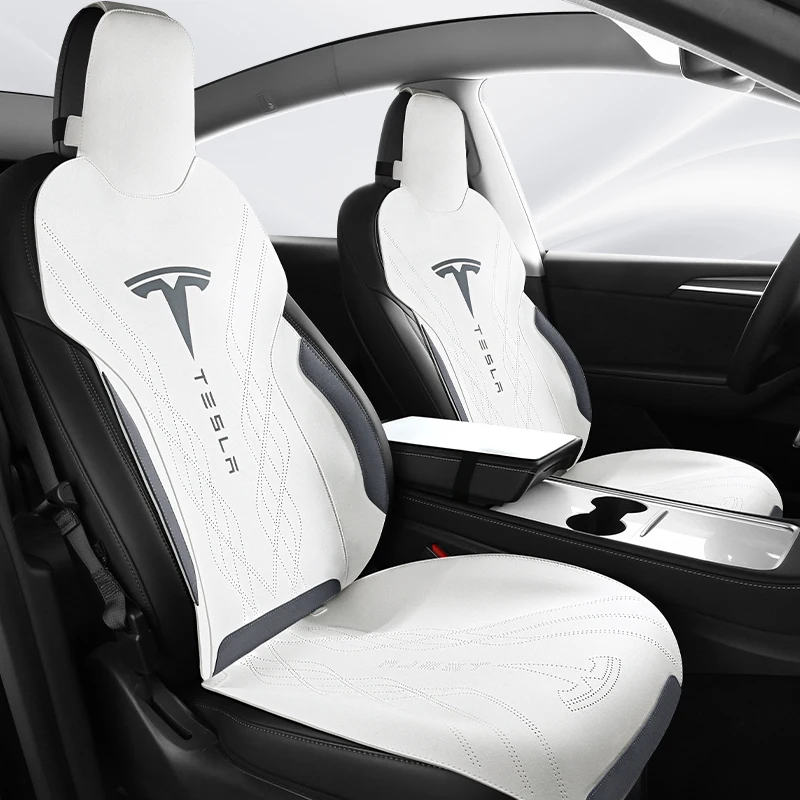 

7PCS Suede Leather Car Seat Cover For Tesla Model Y 2020 2021 2022 2023 Non-Slip Seat Cushion Protectors Custom Automotive Parts