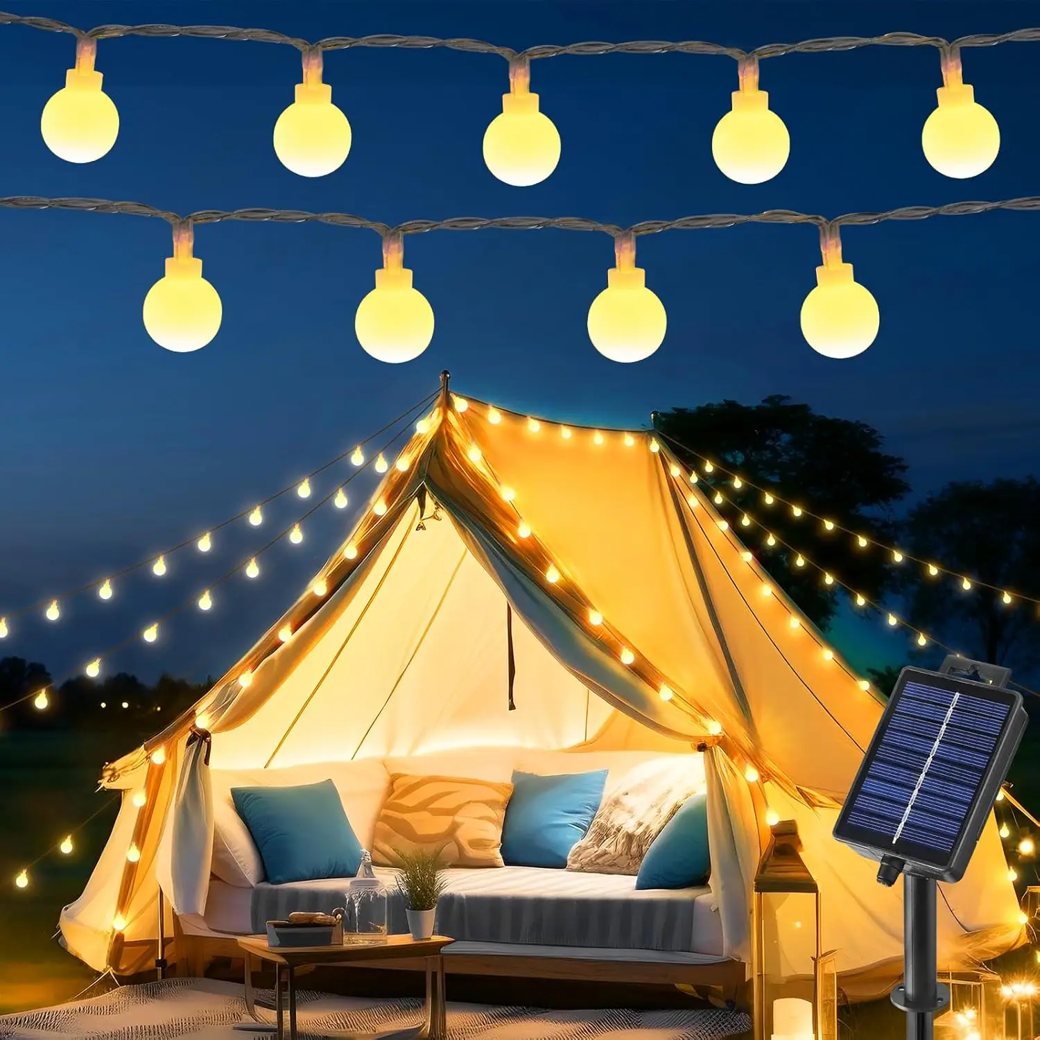 Solar Lights Outdoor Waterproof LED Globe String Lights 8 Modes Outdoor Christmas Garden for Yard Balcony Patio Party