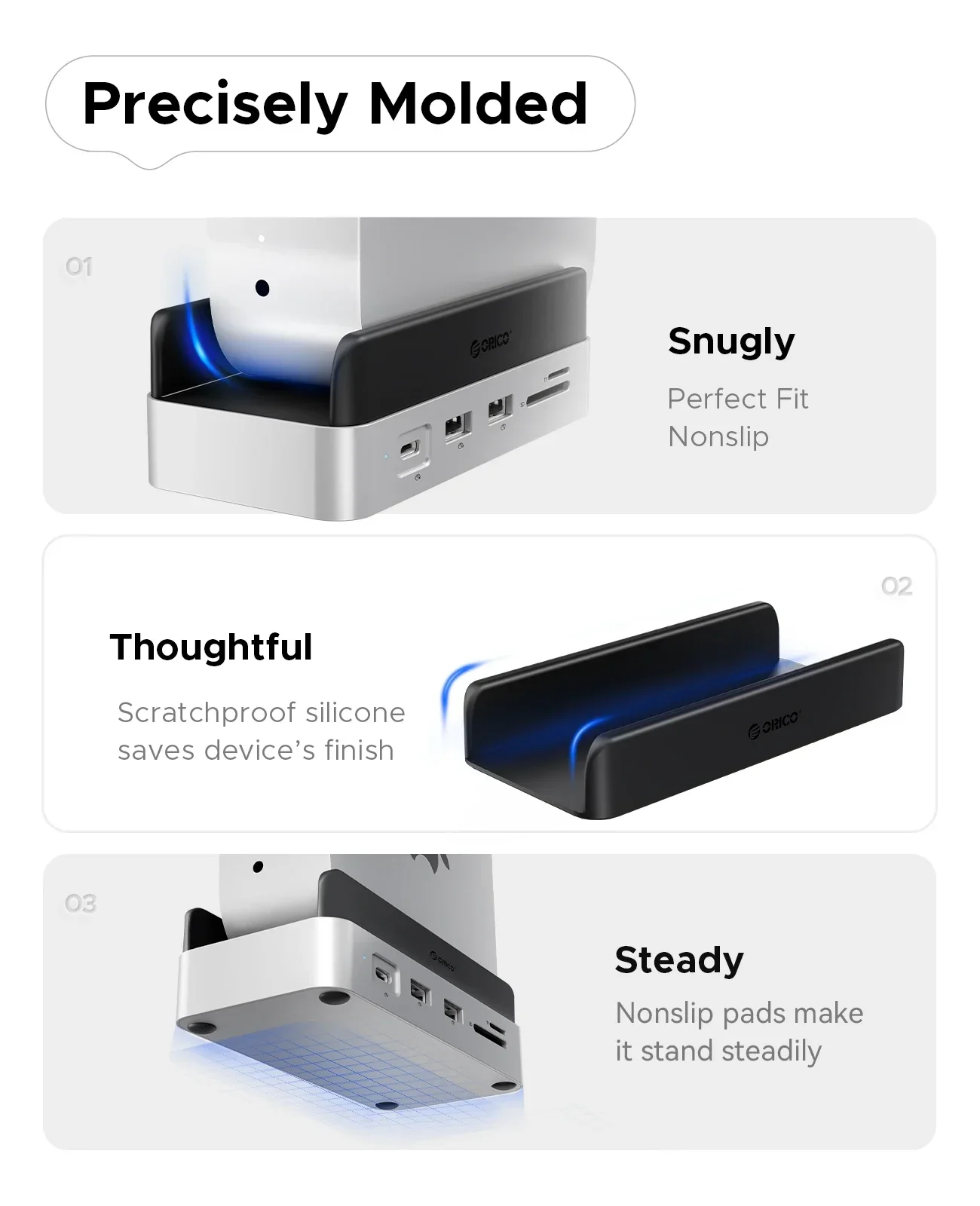 ORICO MiniDock Storage Expansion Dock for Mac Mini M4&M4 Pro Stand USB3.2 Gen2 Type C Dock with 512G 1T 2T 4T M.2 SSD Options 3