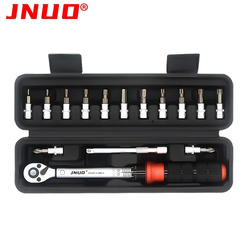 

JNUO Bike Torque Wrench 1/4'' 2-20Nm Drive Click Torque Wrench Set, Hex, Torx/Star Bit Sockets, Extension Bar