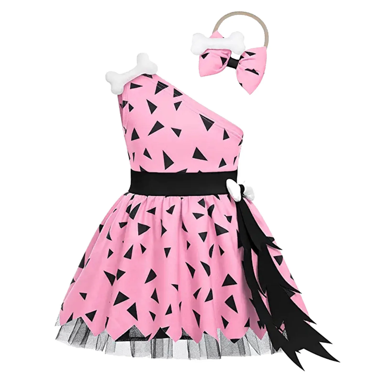 Elegant Girls Halloween Dress Toddler Kids Caveman Costume Dog Bones Historical Cavegirl Mesh Tulle Princess Dress Party Outfits girls dress princess costume kids clothes