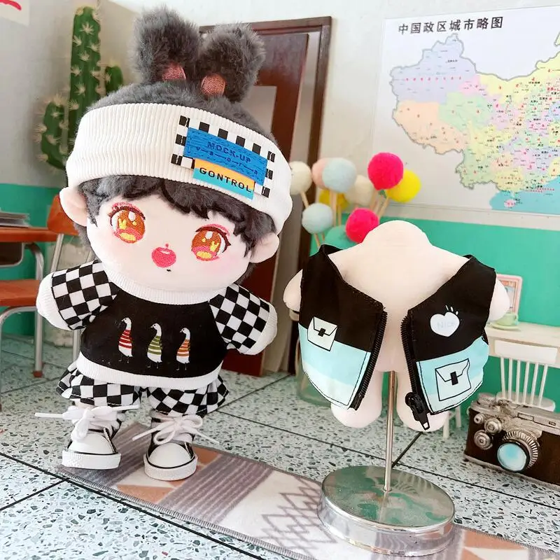 1 Set Doll Clothes for 20cm Idol Dolls Headband Hoodie Shoes Bag Hat Suit Outfit Accessories for Super Star Cotton Doll Gift Toy 4