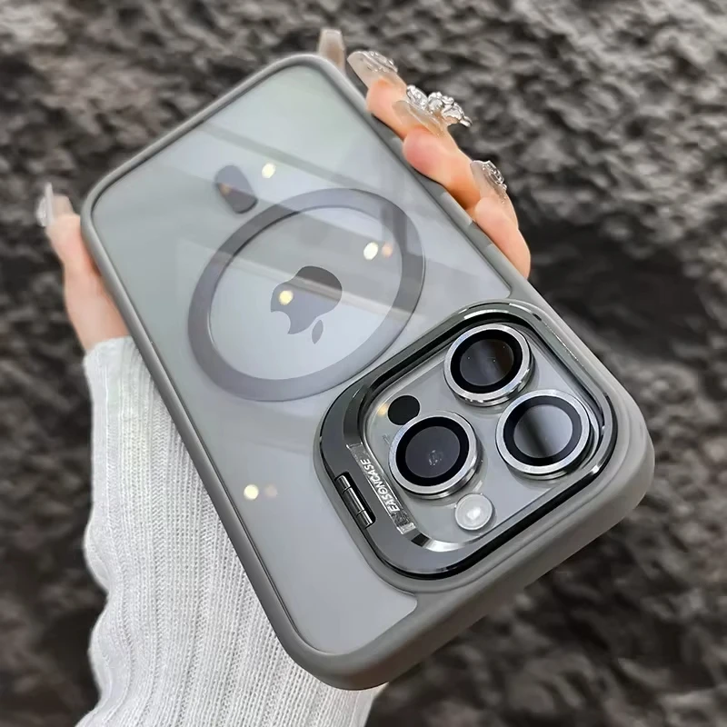 Luxury Transparent Shockproof Phone Case with Metal Ring Bracket and Lens Protection
