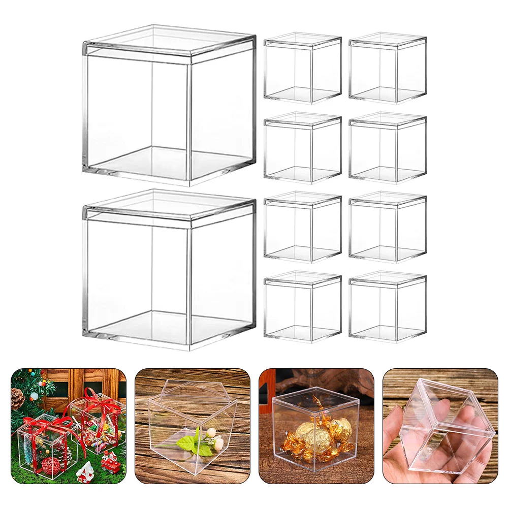 

10pcs 6.5x6.5cm 10x10cm Acrylic Candy Box Goodie Bags Clear Chocolate Plastic Wedding Party Favor Packing Box Container