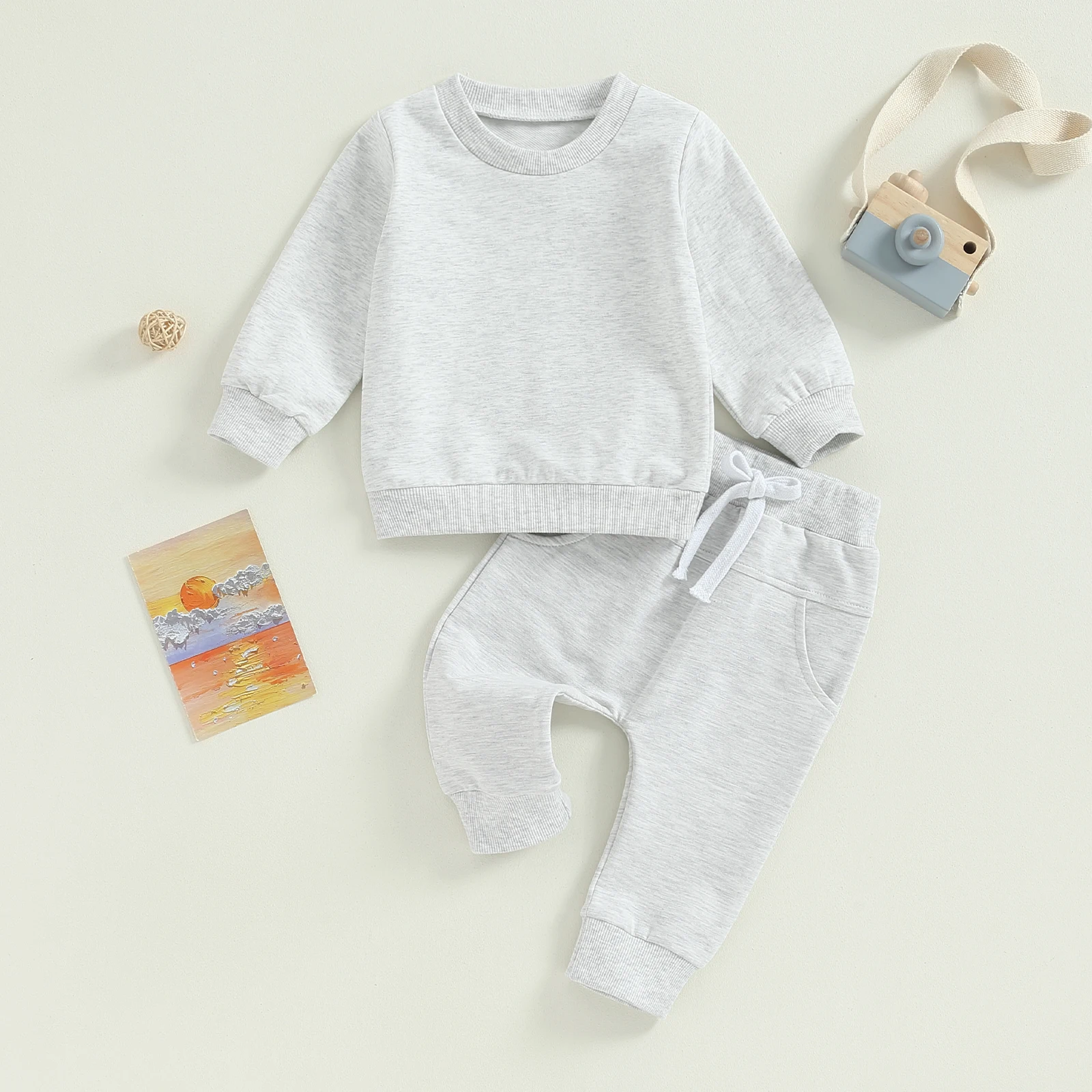 Baby Boy Outfits 2 Piece Cute Solid Color Long Sleeve Sweatshirt and Elastic Pants Set Newborn Infant Fall 0-3T