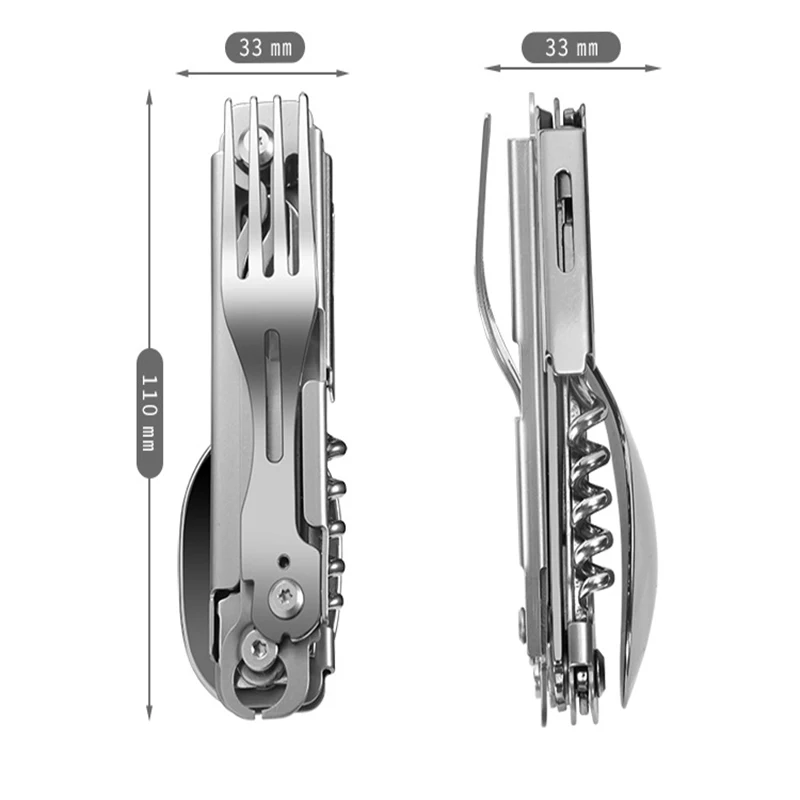 Portable Folding Camping Cutlery Multi-function Tableware Stainless Steel Knife Fork Spoon Bottle Opener Outdoor Equipment Gift
