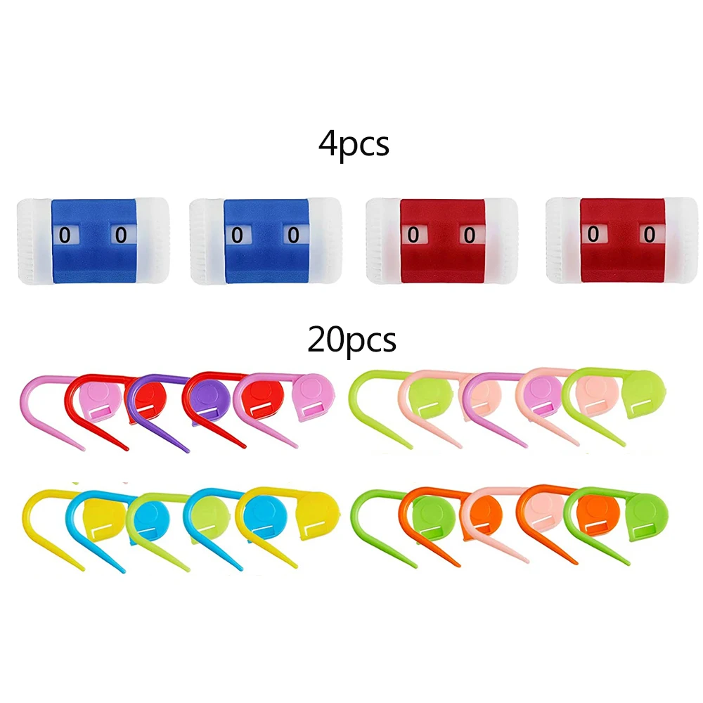 20PCS Knitting Crochet Locking Stitch Markers Colorful Needle Clips with 4pcs Row Counters for Crocheting Knitting Accessories 